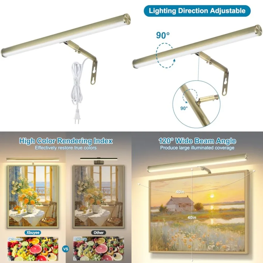 LED Picture Lights for Paintings Plug in, 6W Adjustable Art Light Gallery Wall Light for Display Art Work, Finish, CRI90+, 3000
