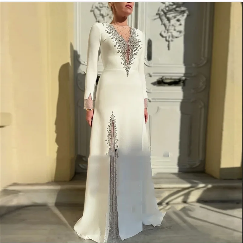 Elegante Ballkleider mit Kristallen, langen Ärmeln, Abendparty-Kleider, Reißverschluss hinten, Afrikaans Nadé, kundenspezifisch