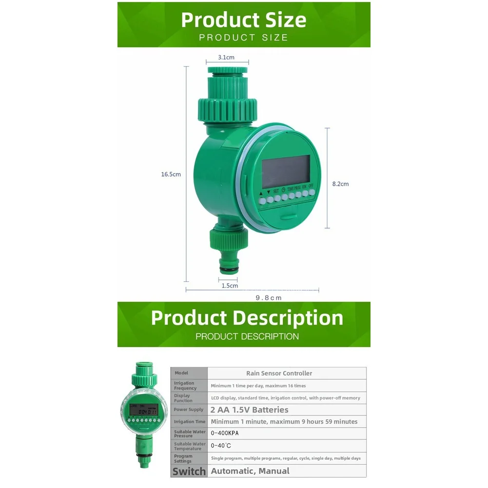 Smart Irrigation Controller for Home Use with Precise Watering Control from 1 Minute to 9h59m and Real Time LCD