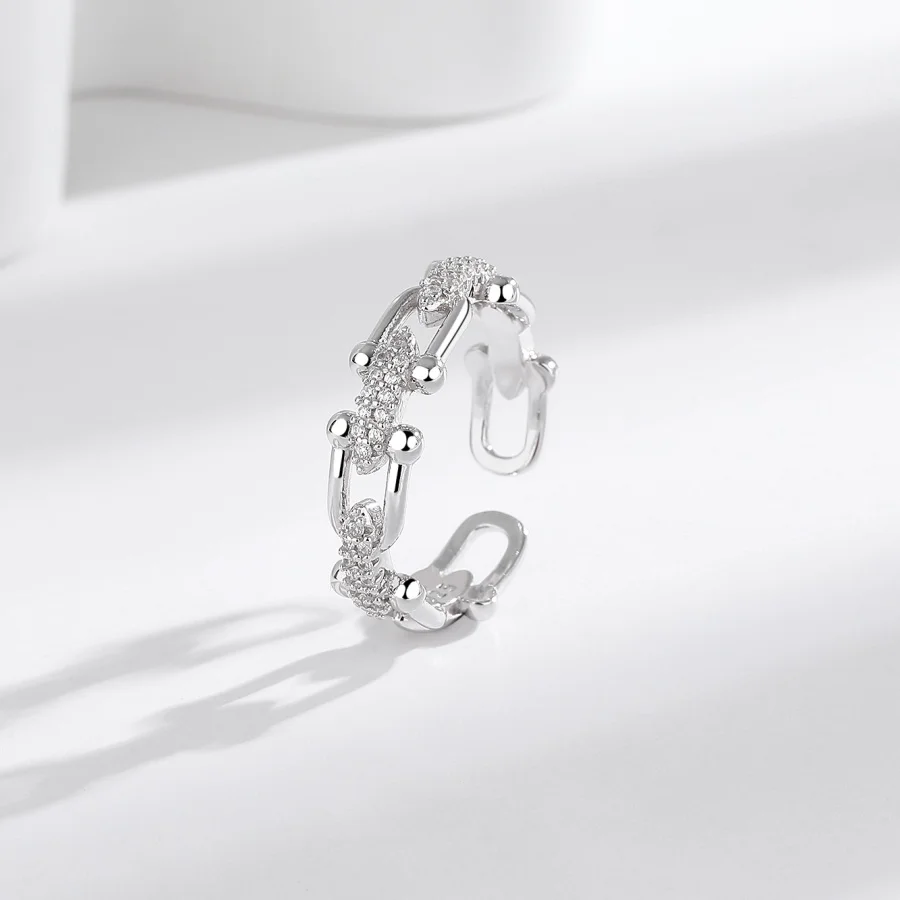 Sterling Silver Ring with Micro-Pave Zirconia for Women Light Luxury, Minimalist, Euro-American Bestseller Cross-Border Premium