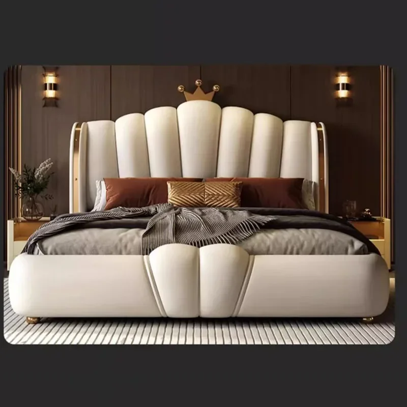 Nordic Aesthetic Double Bed King Size Cheap Cute Modern Queen Double Bed Luxury Faux Leather Camas Matrimonial Bedroom Furniture