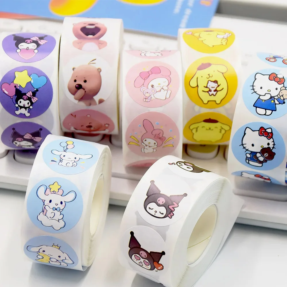 New 500PCS Cartoon Sanrio Hello Kitty Emotes Kulomi Laurel Dog Melody Seal Pudding Dog Loppy Little Beaver Roll Sticker