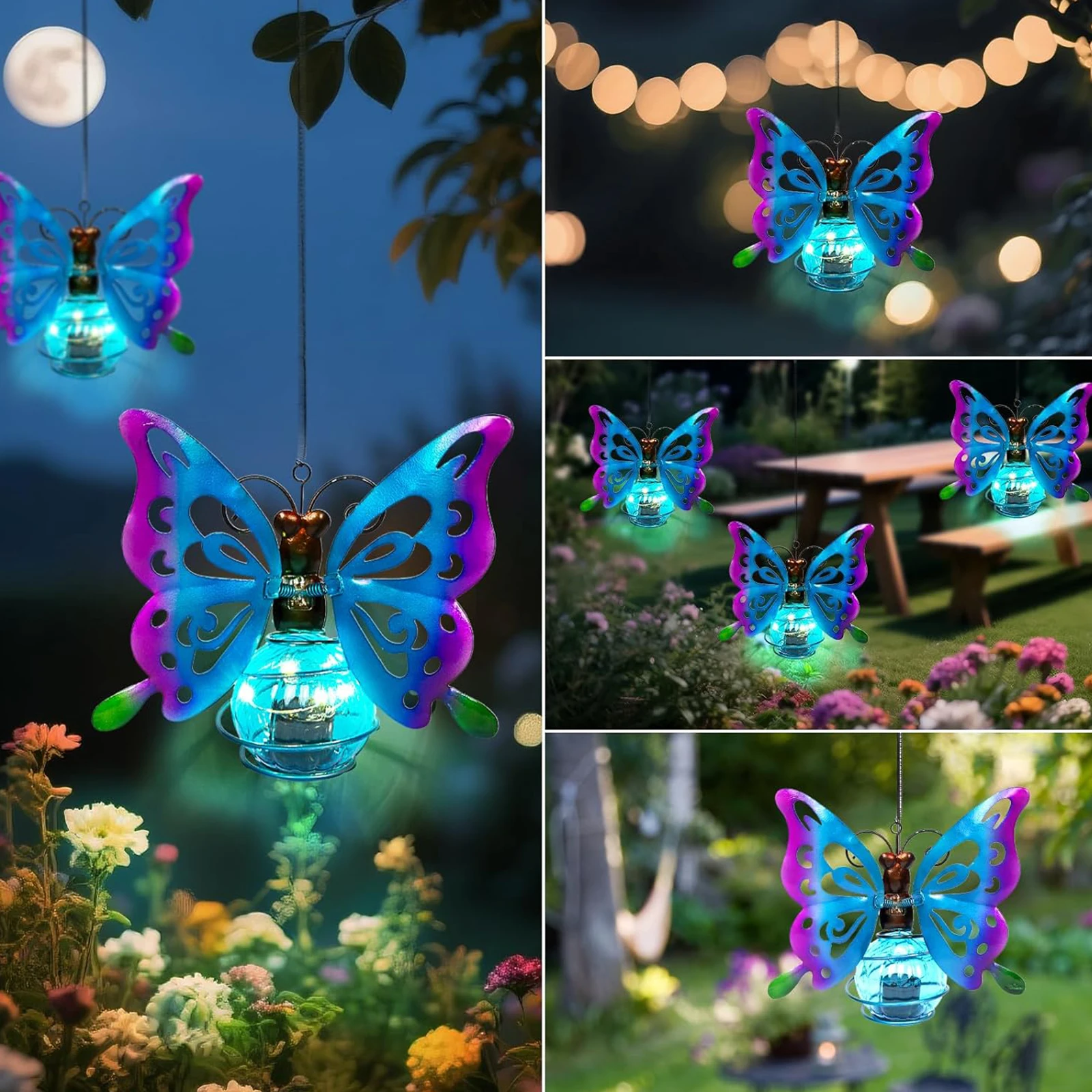 Solar Iron Insect Statue With LED Fairy Light Outdoor Waterproof Hanging Tree Ornament For Fence Yard Courtyard Garden Art Decor