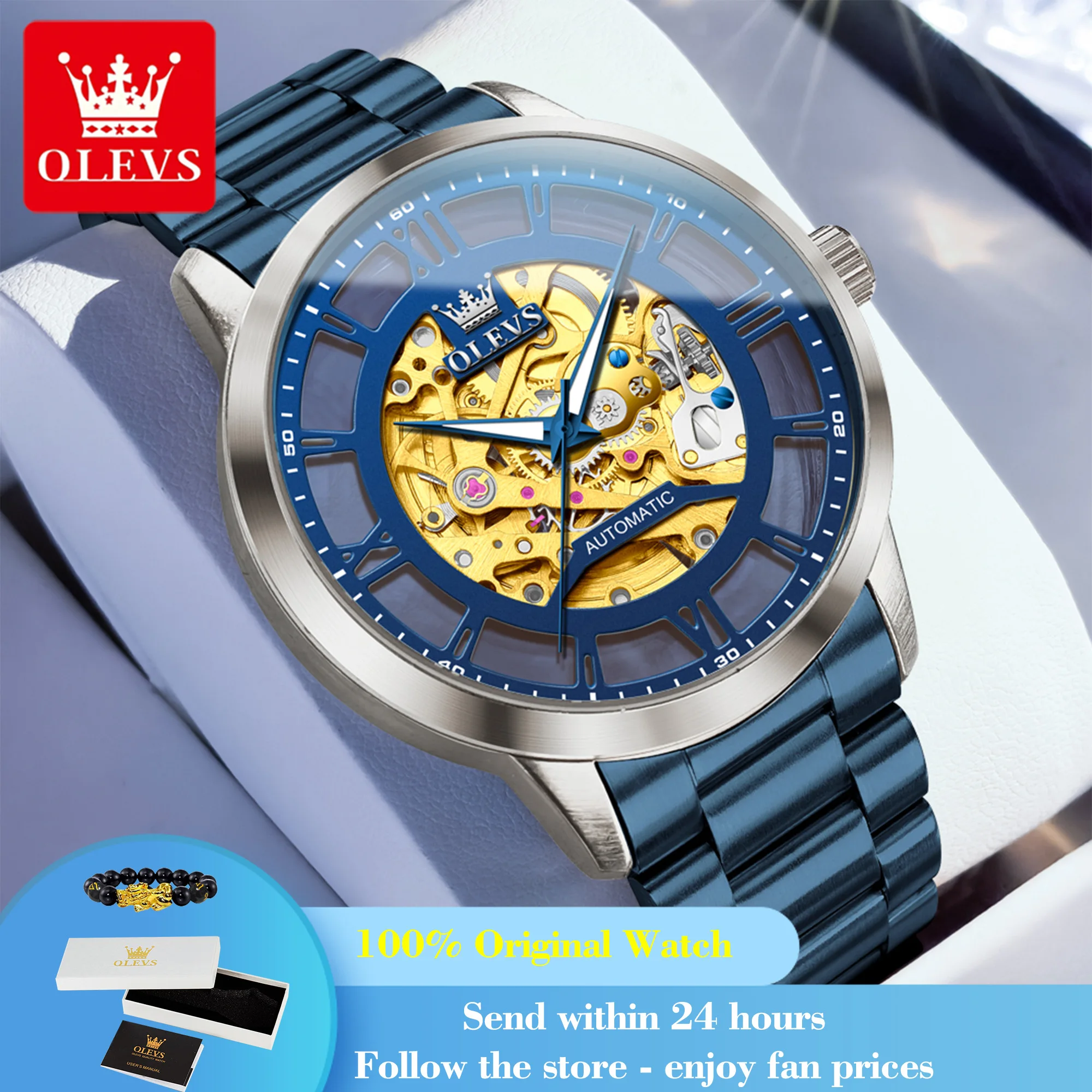 

OLEVS 6728, мужские часы, оригинальные модные механические часы для мужчин, полый стальной ремешок, лучший бренд, мужские наручные часы, водонепроницаемые светящиеся