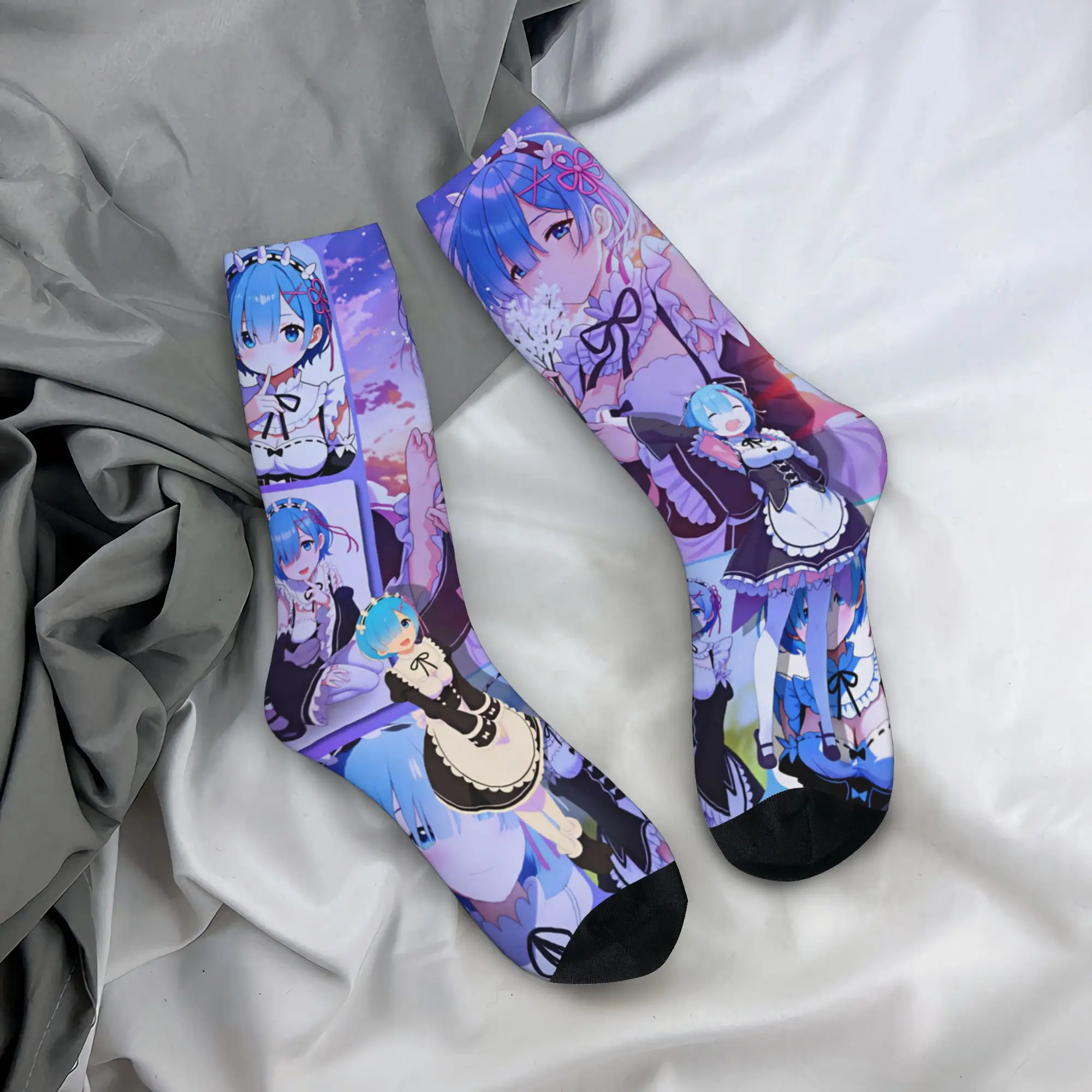 Fashion Anime Rem Emilia R-Re:ZERO Socks Women Men Warm 3D Printed Starting Life in Anothers Worlds Football Sports Socks