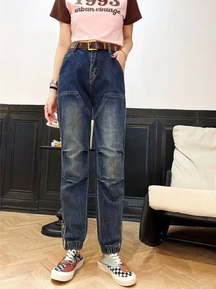 2025 primavera otoño moda coreana Harem Jeans mujeres de cintura alta suelta ser todo-fósforo pantalones vaqueros rectos pantalones vaqueros femeninos