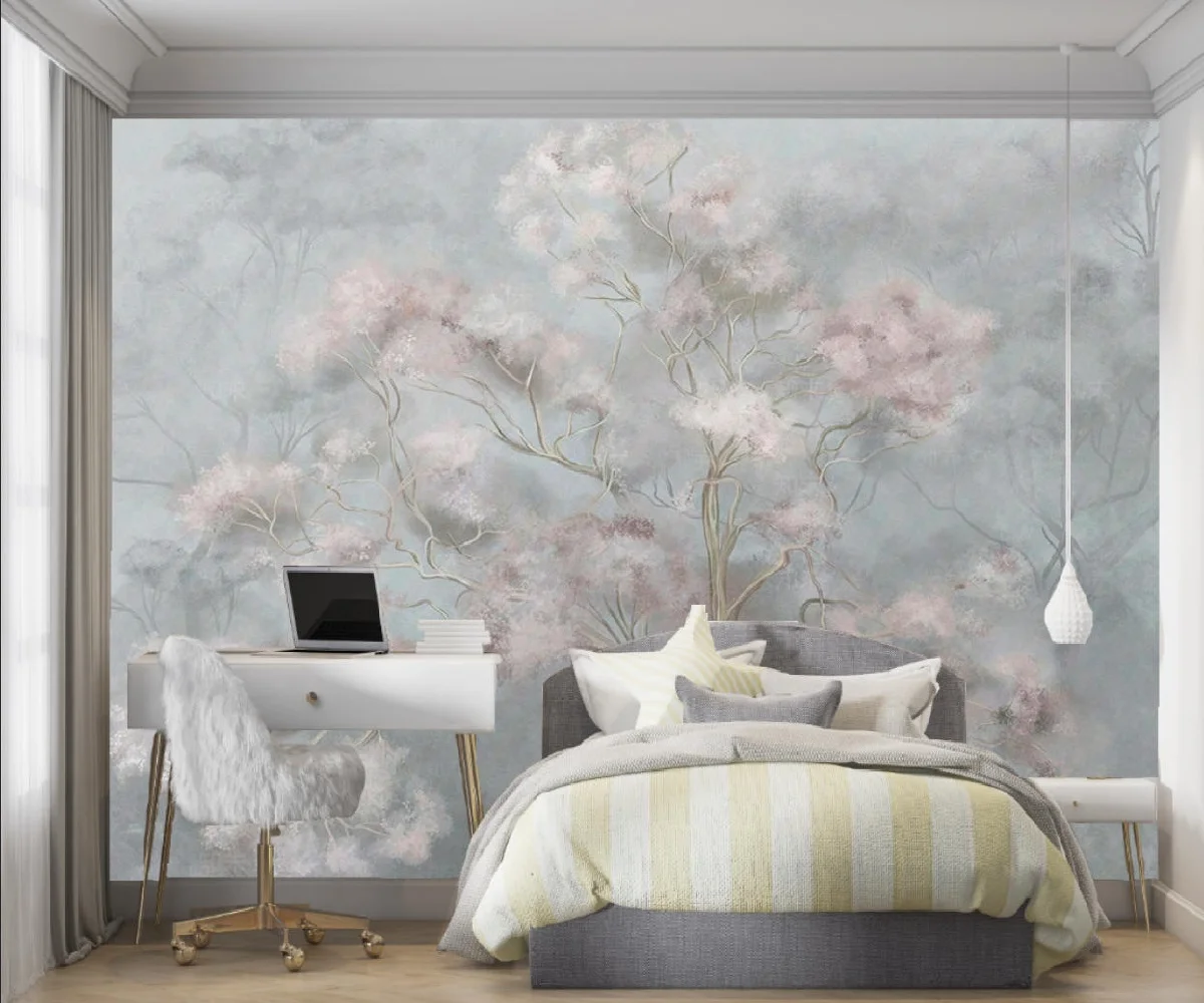 Customized Mural Painting Countryside Grass Flower Forest Wallpaper Home Decoration Living Room Beige Decorative 3d wallpaper