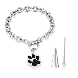 Dog Paw Print Cremation Jewelry for Ashes Memorial Urn Bangle for Pet Stainless Steel Urn Bracelet Ashes Holder Dropshipping