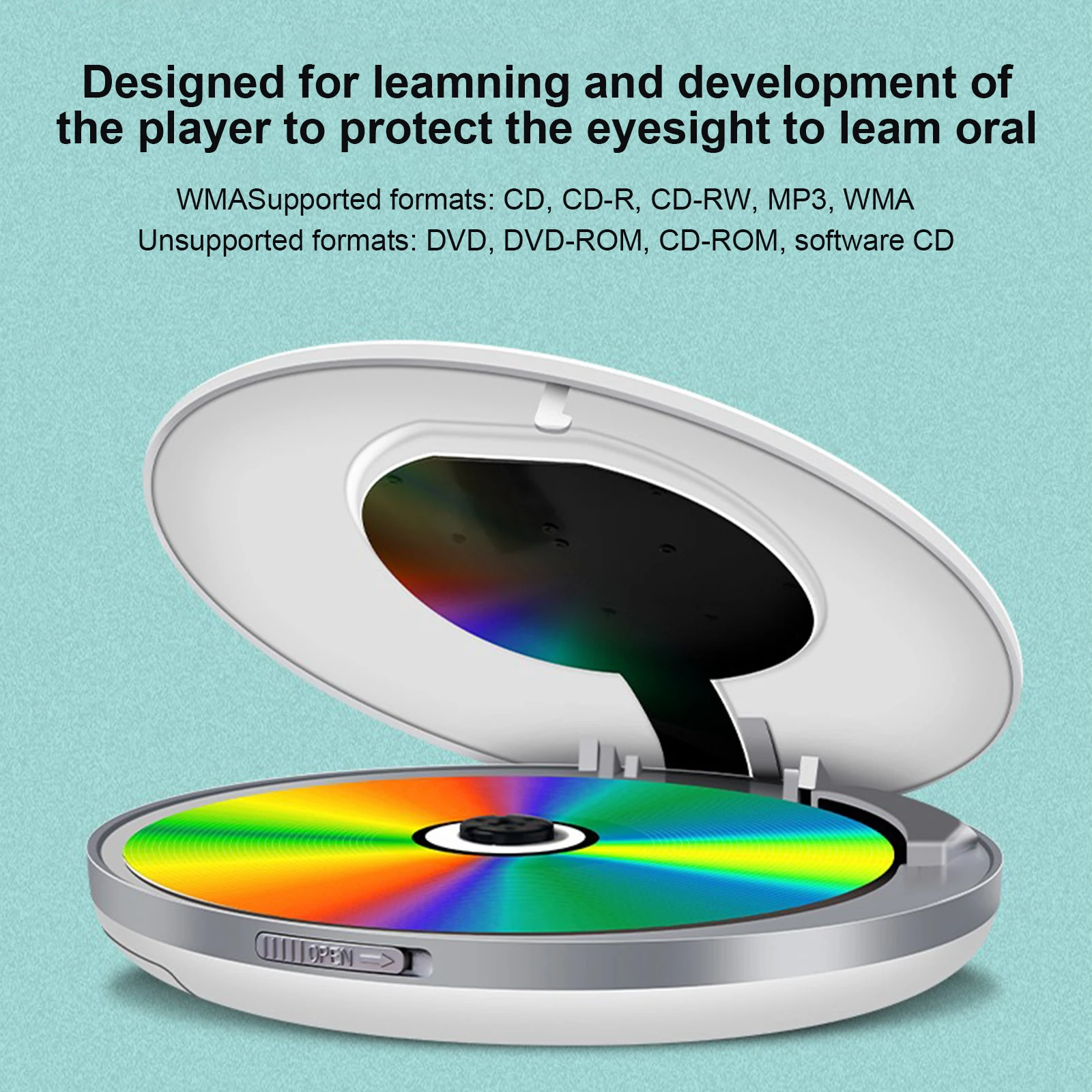 휴대용 CD 플레이어 MP3 음악 플레이어, LCD 디스플레이, A-B 반복 기능, 가정 여행용 개인 CD 플레이어