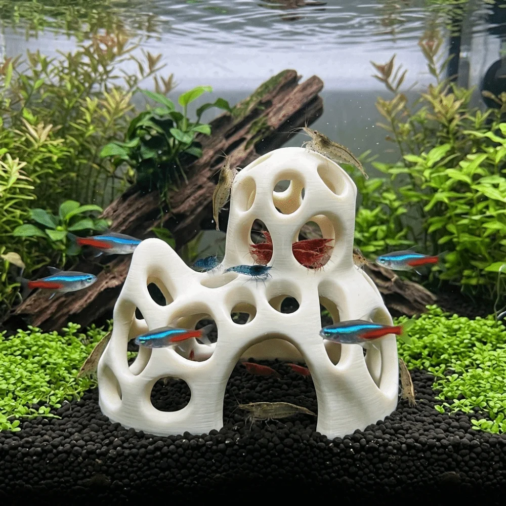 Creative 3D Printed Aquarium Cave Ornament Plastic Natural Look Fish Tank Hideaway Coral Mountain Betta Shelter Living Room