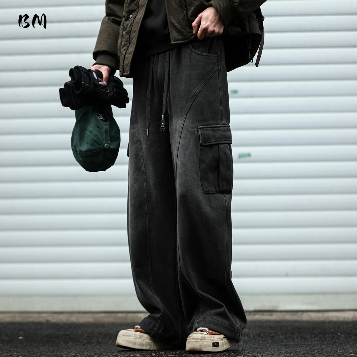 

Mens Winter Fleece Lined Cargo Pants American Style Thick Warm Casual Trousers High Quality Loose Fit Straight Leg Pure Cotton