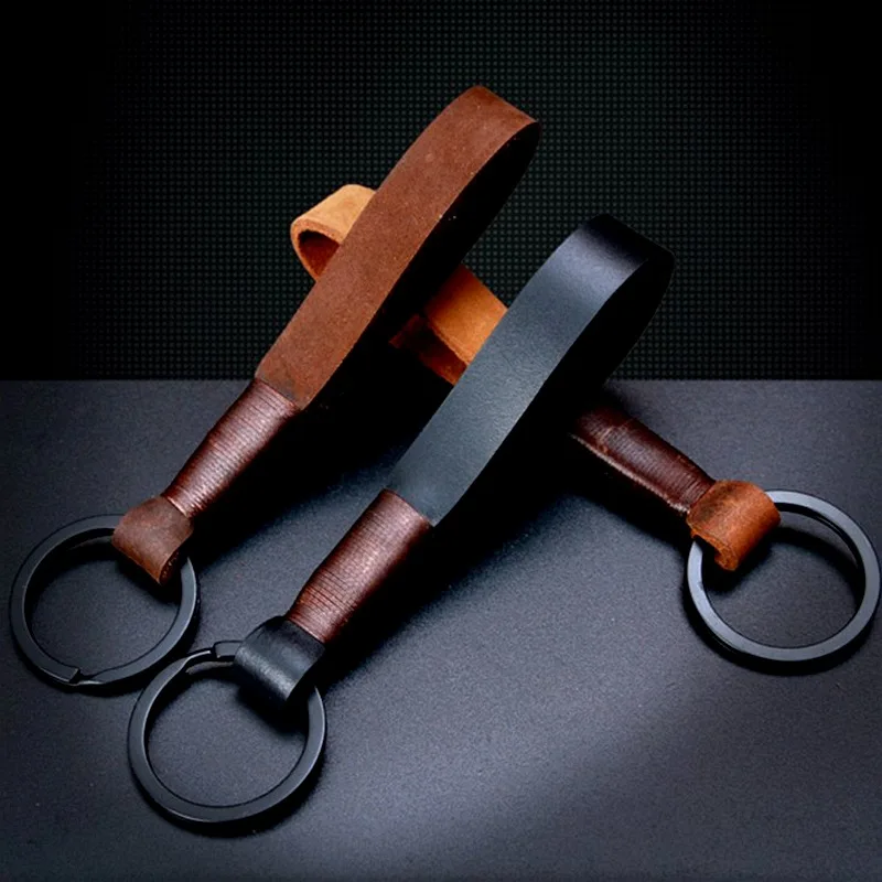 Retro Handmade Real Leather Cowhide Rope Keychain Metal Key Chains Men or Women Key Holder Key Cover Auto Keyring Gifts