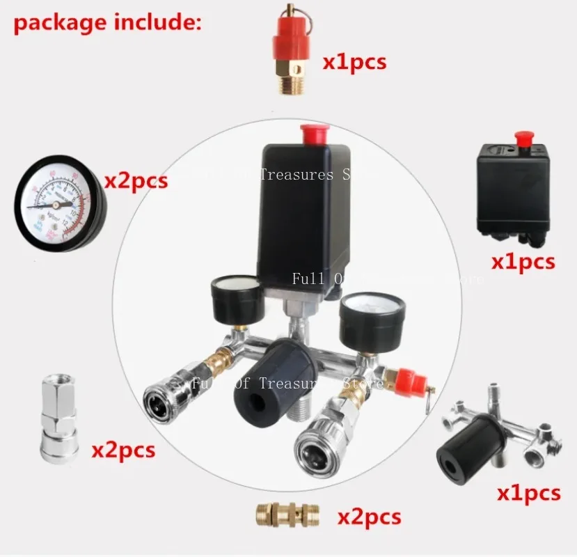 220V Air Compressor Pressure Switch Valve 0.5-1.25MPa Pump Aluminium Alloy Control Valve Manifold Relief Regulator with Gauge