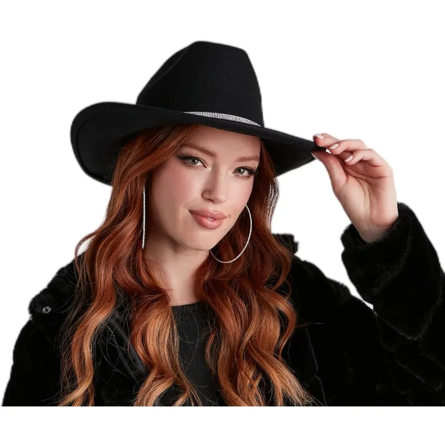 キラキラ輝くシルバーブラックのカウボーイハット 女性用 エレガントなウエスタンラインストーンカウガールハット レディース用 MLサイズ ロッドに最適