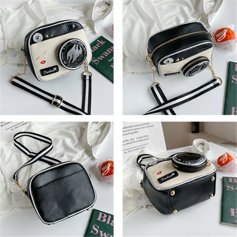 Retro Camera Shaped Women\'s Shoulder Crossbody Chain Bag For Ladies Fashion Mini PU Leather Messenger Bag Handbag Small Purse