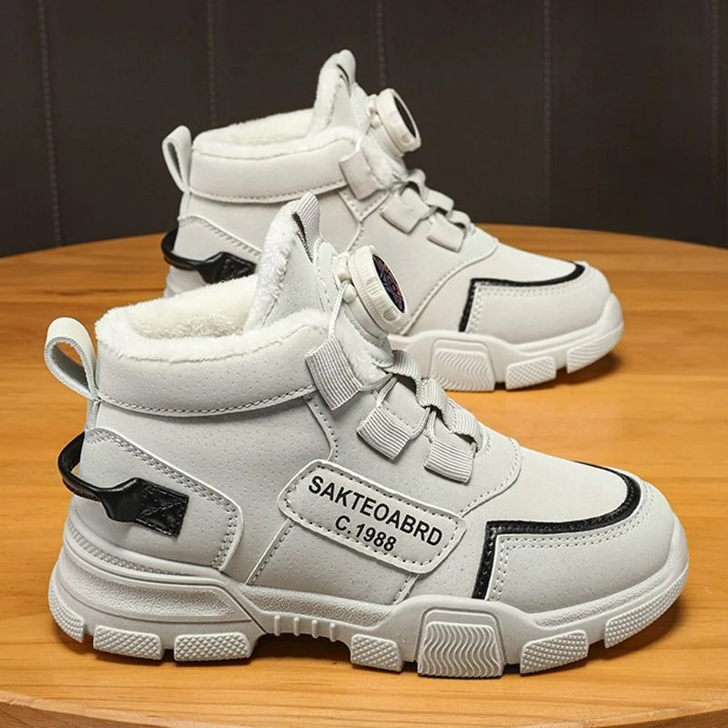 Boys Winter Warm Boots 2026 Kids Fleece Lined Casual Shoes Sport Style Non Slip Outdoor Ankle Boot with Adjustable Strap