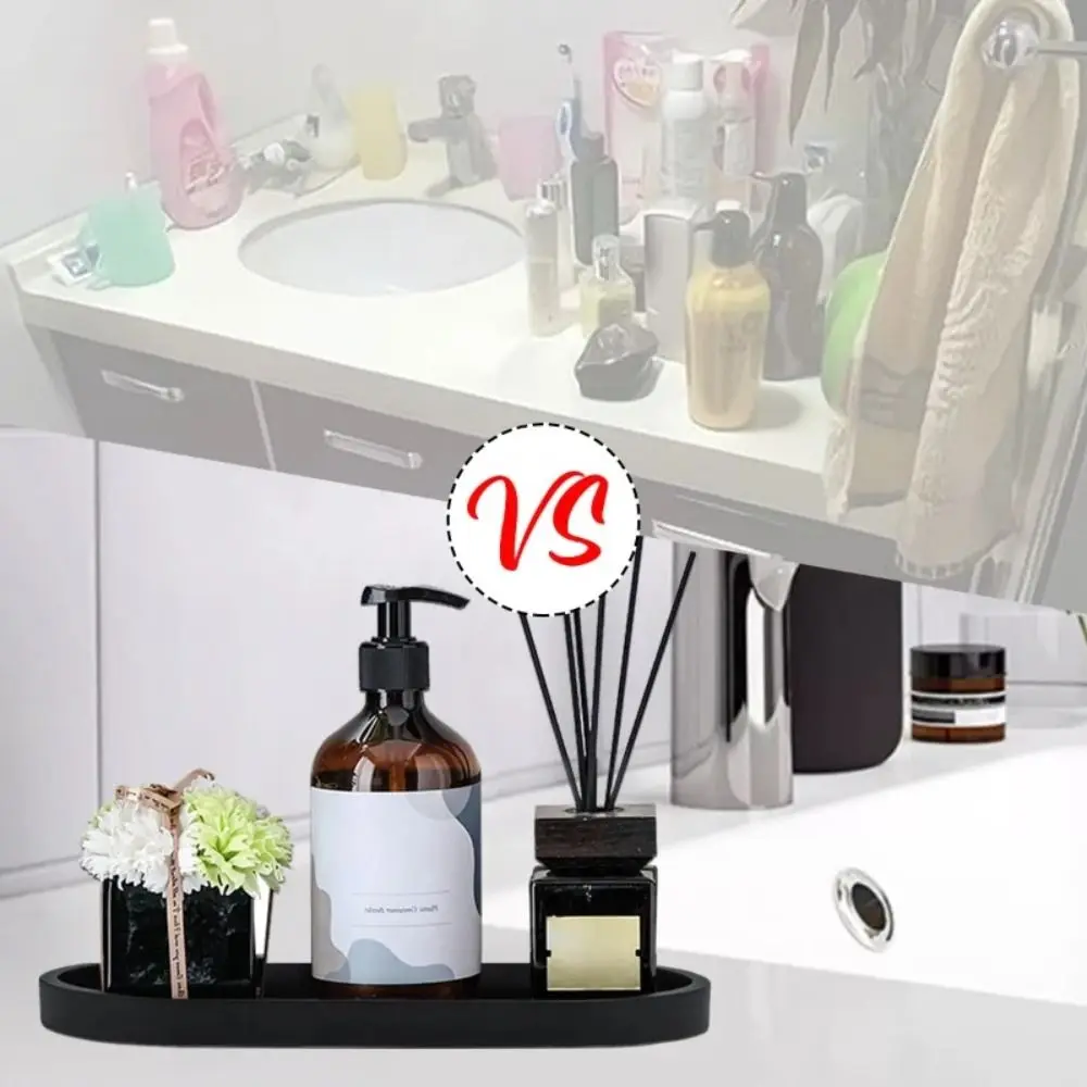 New Silicone Bathroom Vanity Tray Oval Marble Kitchen Countertop Storage Tray Non Slip Decorative Tray Toilet Tank Tray