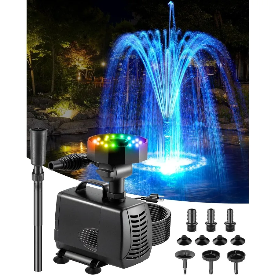 

Погружной насос RGB для пруда, система фильтрации 3-в-1, фонтан с цветной подсветкой, 660GPH, многослойный фильтр-бокс для пруда