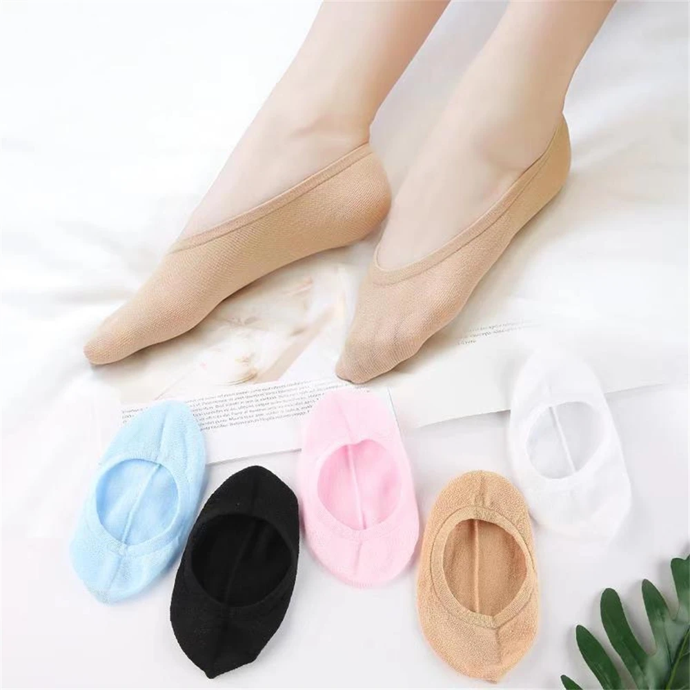 5Pairs Women's Invisible Boat Cotton Socks Set Summer Low Cut No Show Non-slip Slipper Ankle Sox Cute Thin Candy Socks image 2