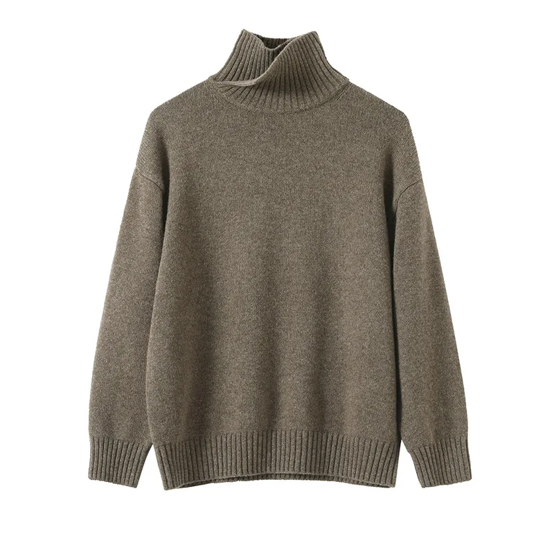 Wool Oversize Turtleneck Sweater Women Polo Neck Jumper