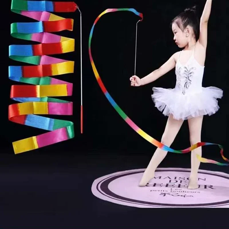 Kids 2M Gym Dance Ribbon Rhythmic Girls Gymnastics Ballet Streamer Children Baby Toys Twirling Rod Rainbow Stick Sports Training