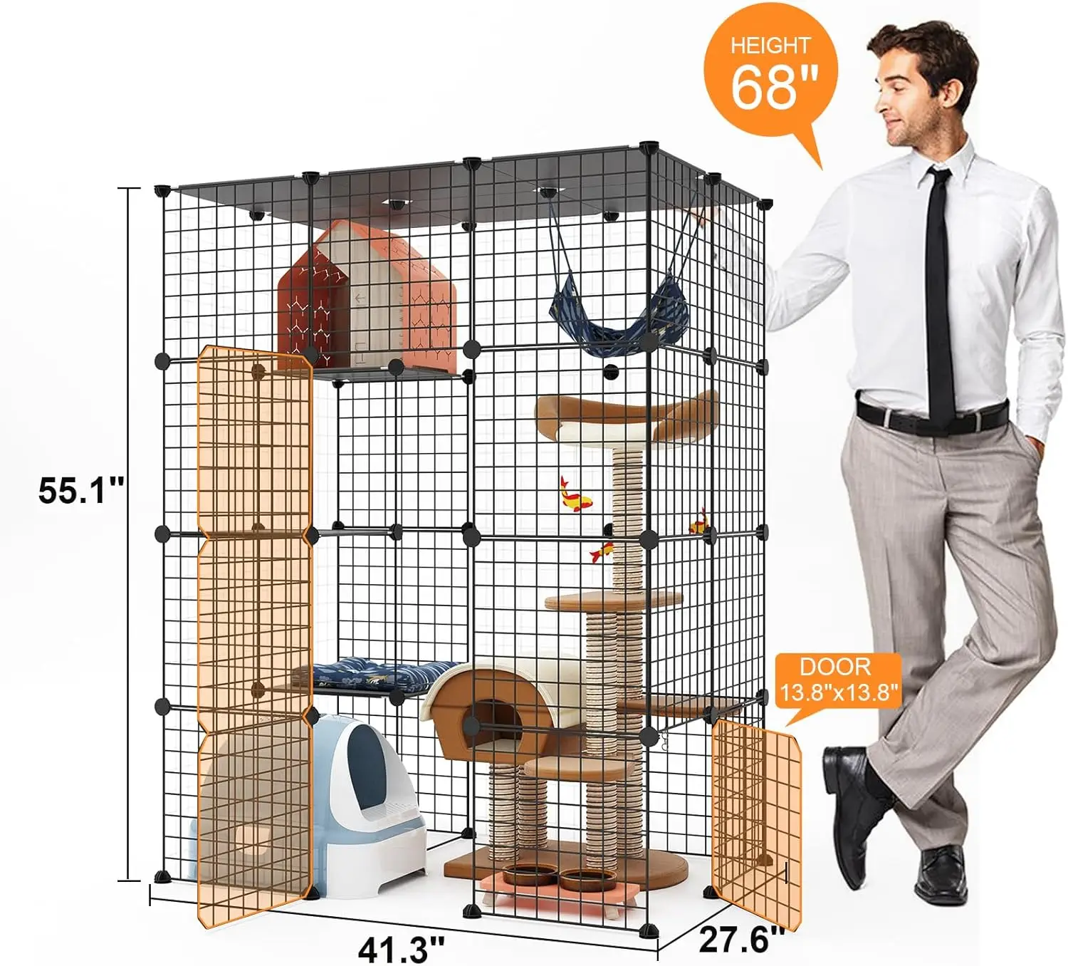 

Large Cat Cage Enclosure Indoor DIY Cat Playpen Detachable Metal Wire Kennels Crate Large Exercise Place Ideal