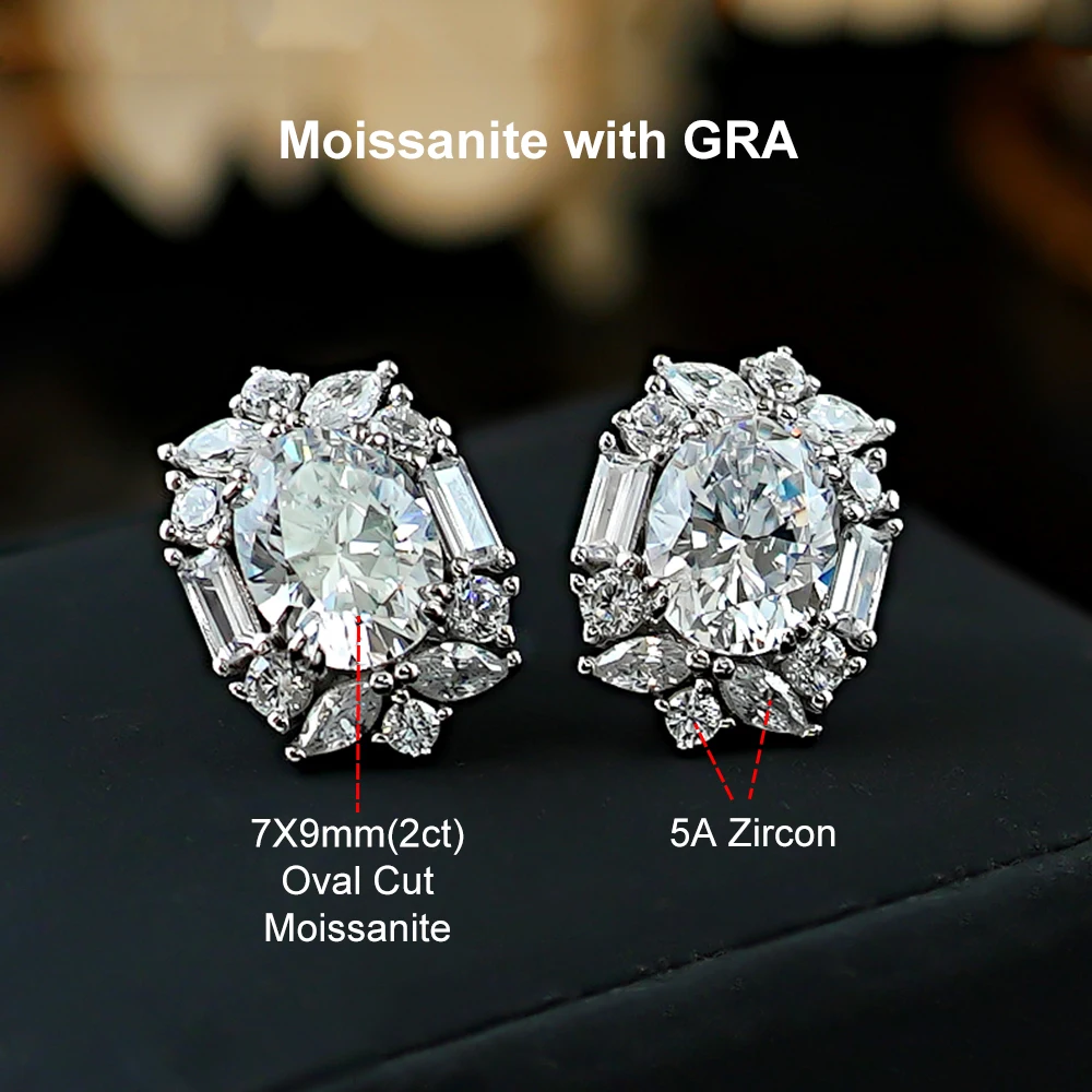 2CT Oval‑Cut Vintage Halo Moissanite Stud Earrings for Women,GRA Certified,925 Sterling Silver Lab‑Created Diamond Ear Studs,Fine Ear Jewelry for Wedding Party Anniversary Birthday Holiday Gift Accessories