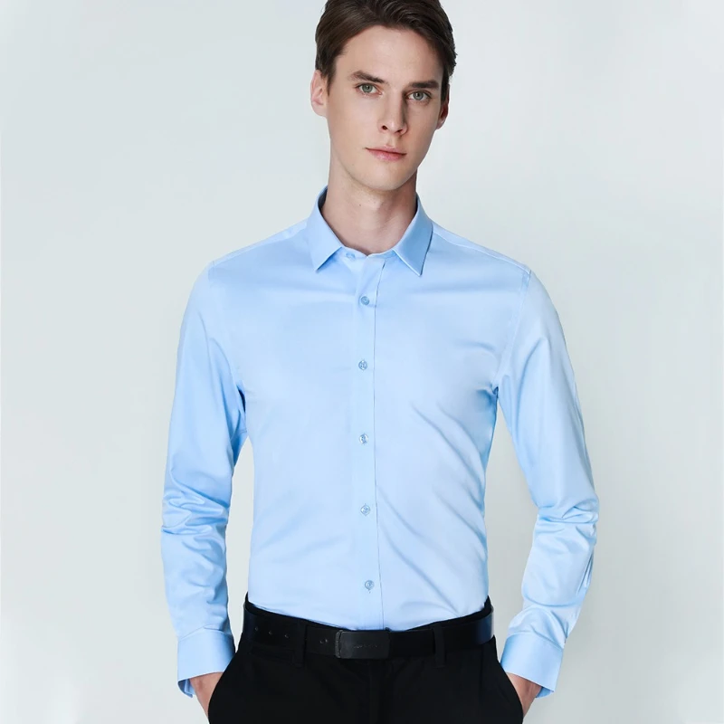 

Мужская рубашка из бамбукового волокна с длинным рукавом, облегающая рабочая повседневная рубашка, мужская рубашка с длинным рукавом, мягкая уютная деловая мужская белая классическая рубашка