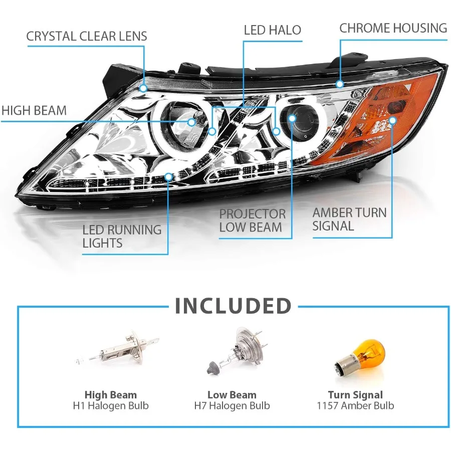20112015 كيا أوبتيما الهالوجين نموذج إكستريم LED هالة خواتم العارض كروم استبدال المصابيح الأمامية مجموعة للسائق والركاب Si #4