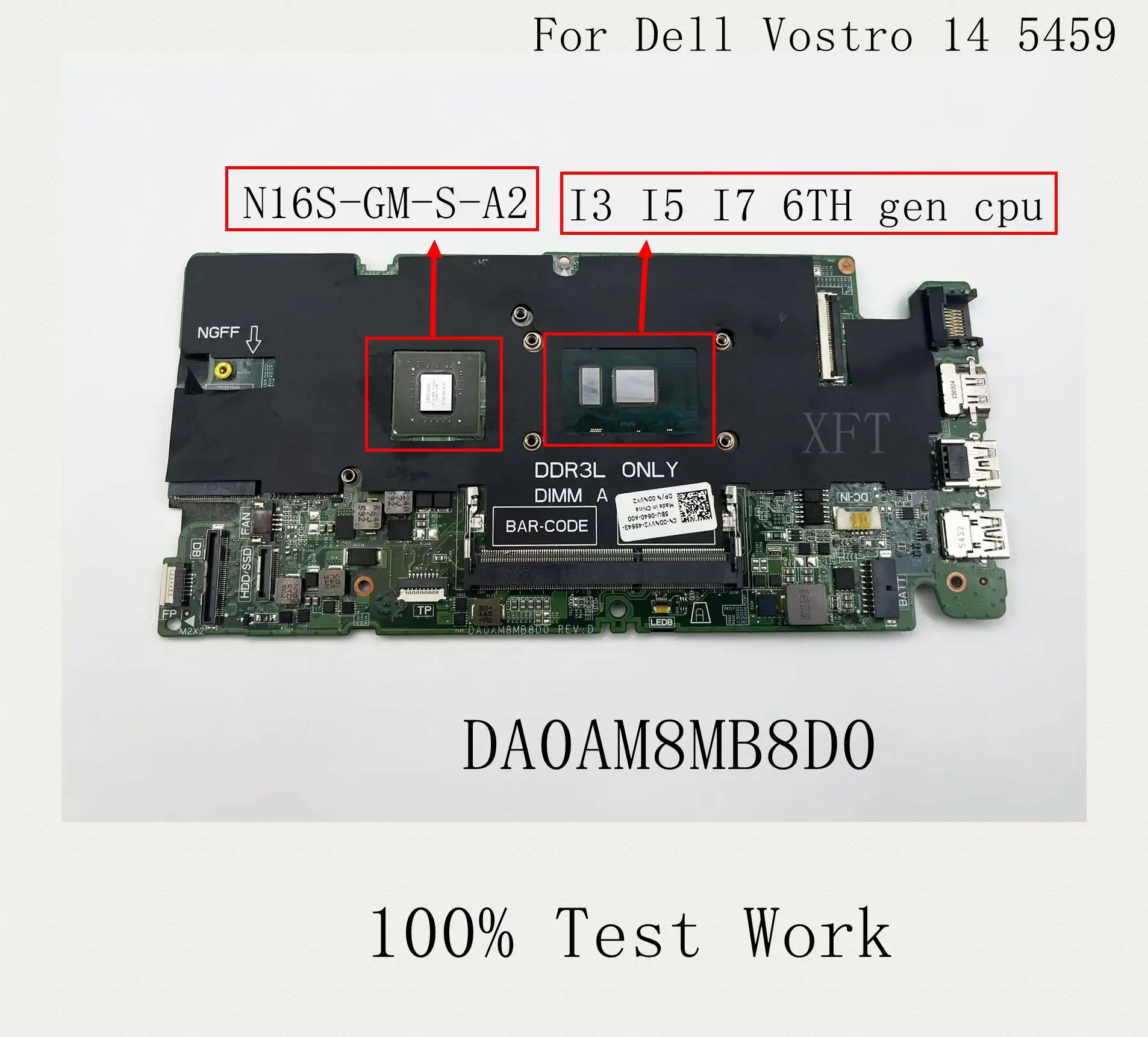 For DELL Vostro 14 5459 Laptop Motherboard DDR3 DA0AM8MB8D0 940MX 2G GPU I3 I5 I7 6TH gen CPU 100%Test Work