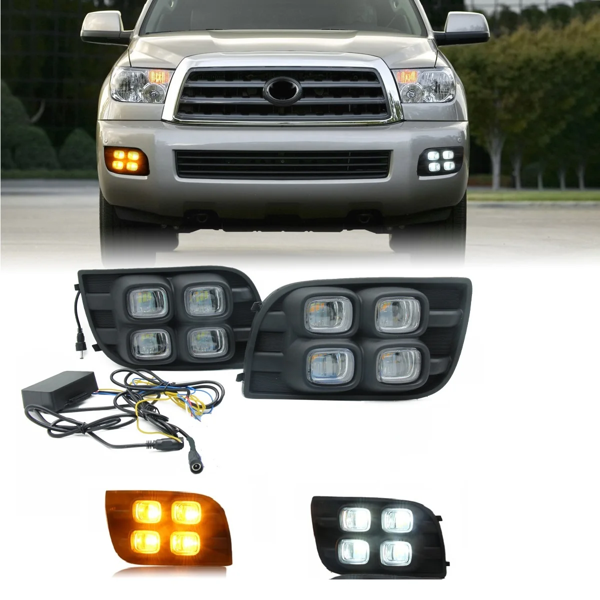 

LED Front bumper fog light foglights Turn signal light day light For Toyota Sequoia 2007 2008 2009 2010 2011 2012 2013 2014-2017