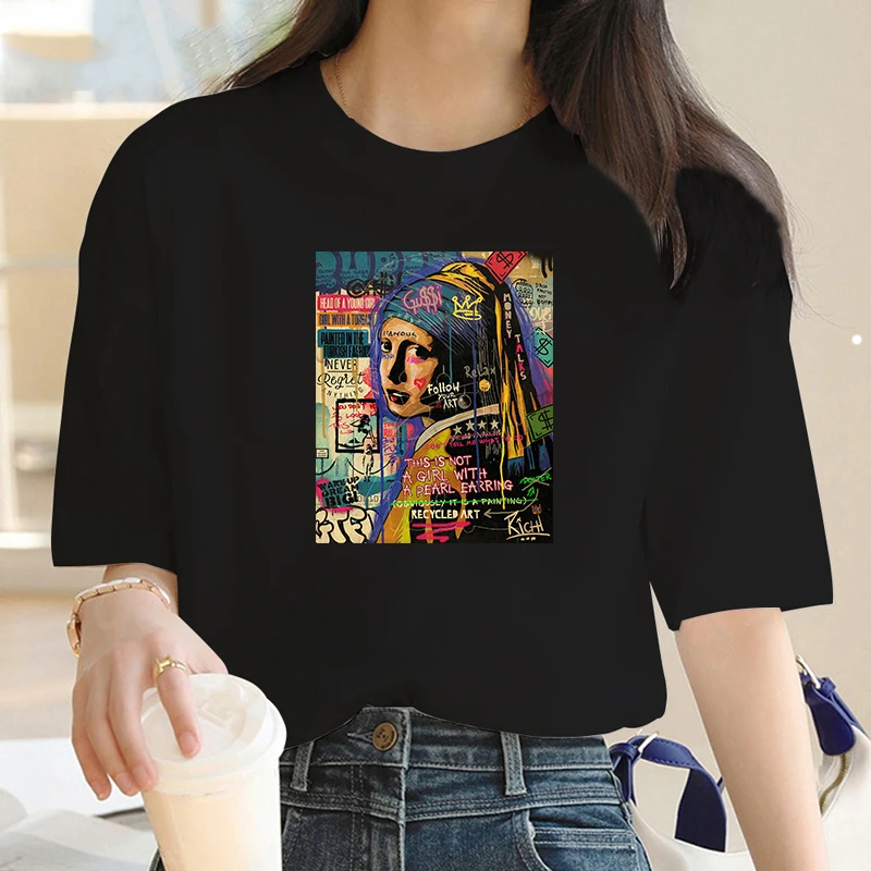 المرأة عالية الجودة تي شيرت فتاة الموضة نمط طباعة المرأة فضفاضة تناسب القطن الكلاسيكية تنوعا الاتجاه ملابس الصيف