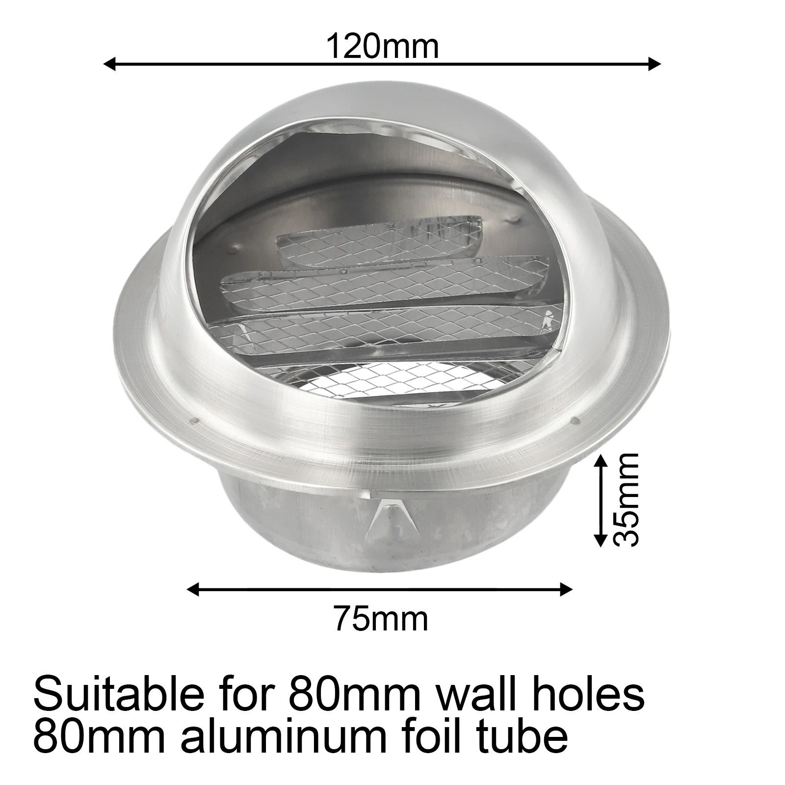 Brand New High Quality For Wall Air Outlet Grille Vent Cap Vent Cover Ventilators Hemispherical Silver Stainless Steel 75-200mm