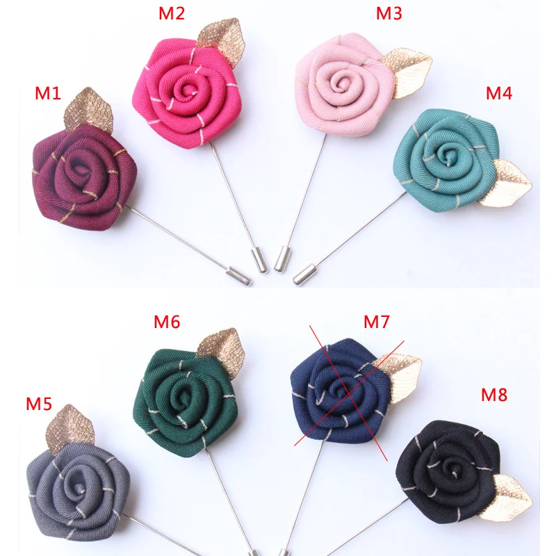 23 PCS/lot , Men's Handmade Fabric Rose Flower Lapel Pin Boutonniere Gifts