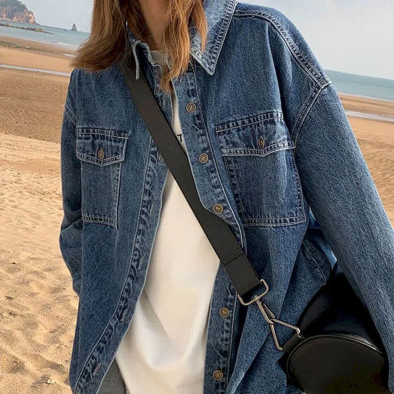 

2024 New Spring Autumn Women Denim Jacket Korean Loose Oversized Vintage Casual Clothes Goth Harajuku Oversized Fashion Solid