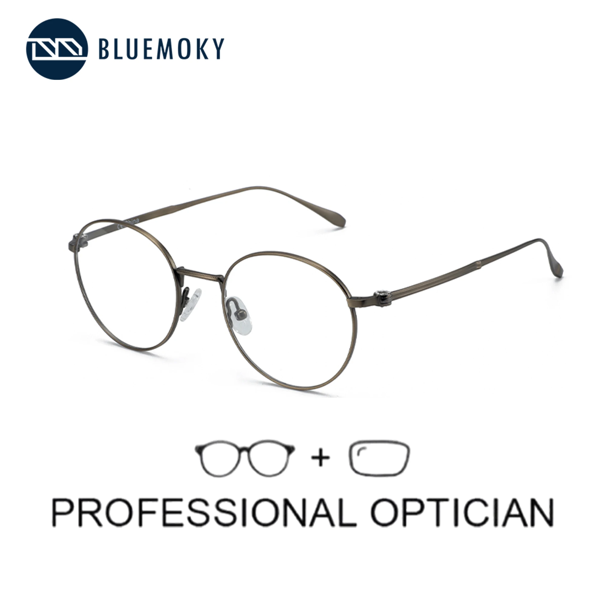 BLUEMOKY High-Quality Titanium Frame Prescription Eyeglasses Ladies Round Progressive Full-Rim Optical Glasses Anti-Blue Light