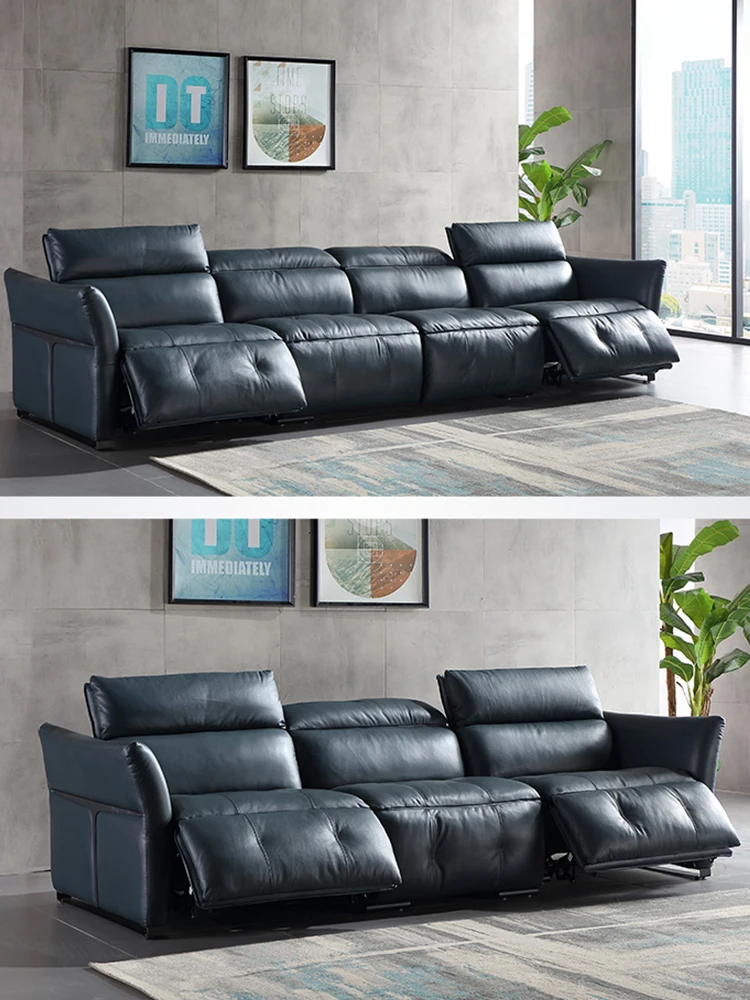 Leather sofa first layer leather living room multifunctional electric sofa double three-person villa movie chair