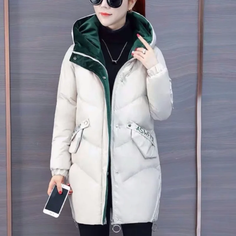 2024 Winter Slim Fit Korean Hooded Casual Women Clothing Vintage All-match Warm and Simplicity Long Sleeved Cotton Clothes