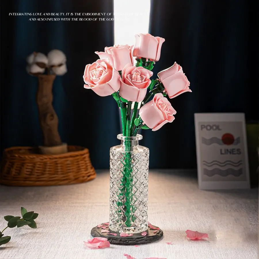 10PS 2024 City Creativity Potted Plants Flower Rose Model Building Blocks Home Decoration Assemble Bricks Toys Kids Girl Gifts