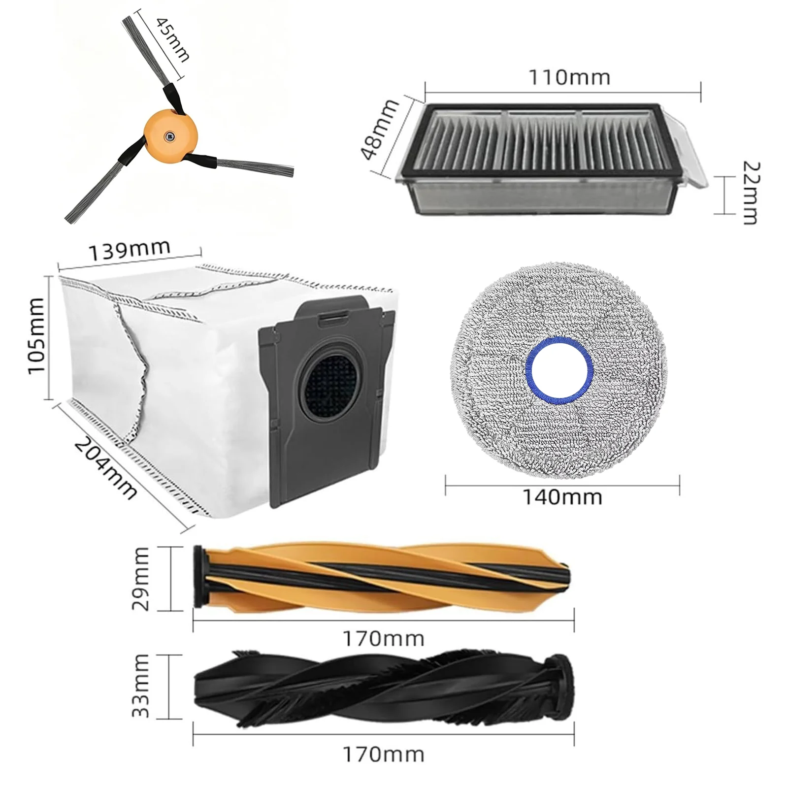 Kompatibel mit Dreame L60 Pro Ultra Staubsauger Ersatzteilen: Hauptbürste, Seitenbürste, Staubbeutel, Filter, Wischtuch, Zubehör, Ersatzteile – Detail 1