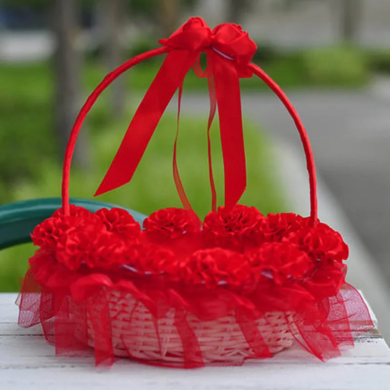 3D Red Flower Decoration Flower Girl Basket for Wedding Ceremony Favors Party Decoration Supplies