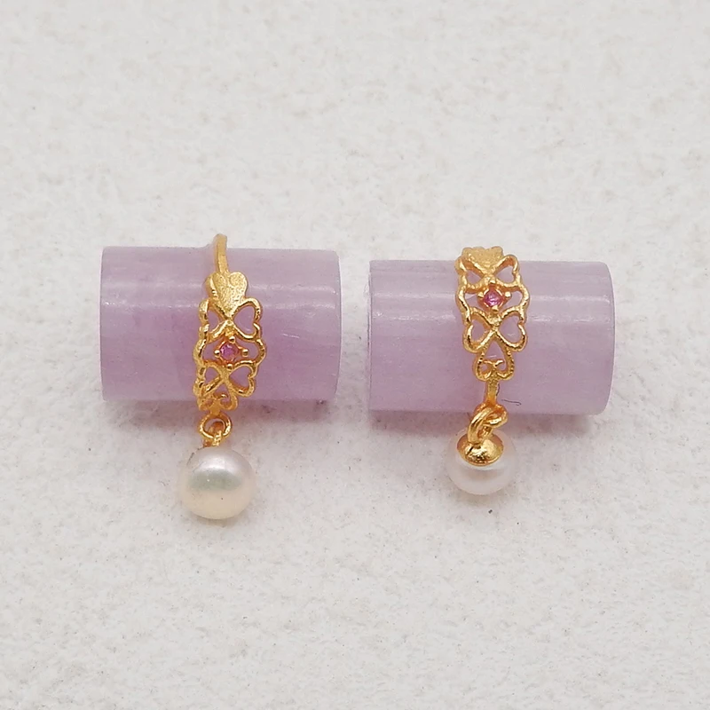 New Arrival! 1Pair Silver Gold Plated Natural Kunzite Gemstone Earring, Beads, Jewelry DlY Making Accessories