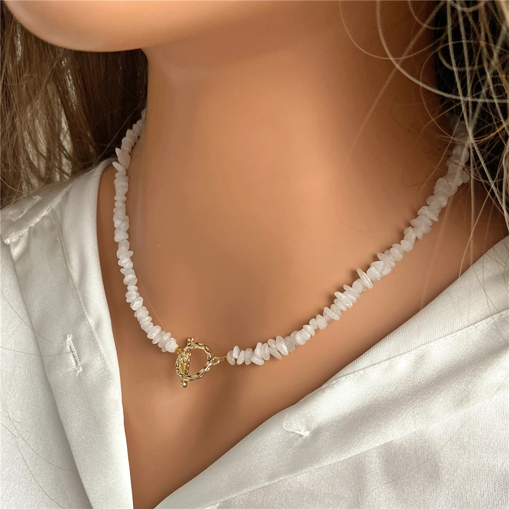 New Fashion Boho Gravel Choker Original Reiki Blue Apatite Peridot Crystal Quartzs Natural Stone Chip Beads Necklaces For Women