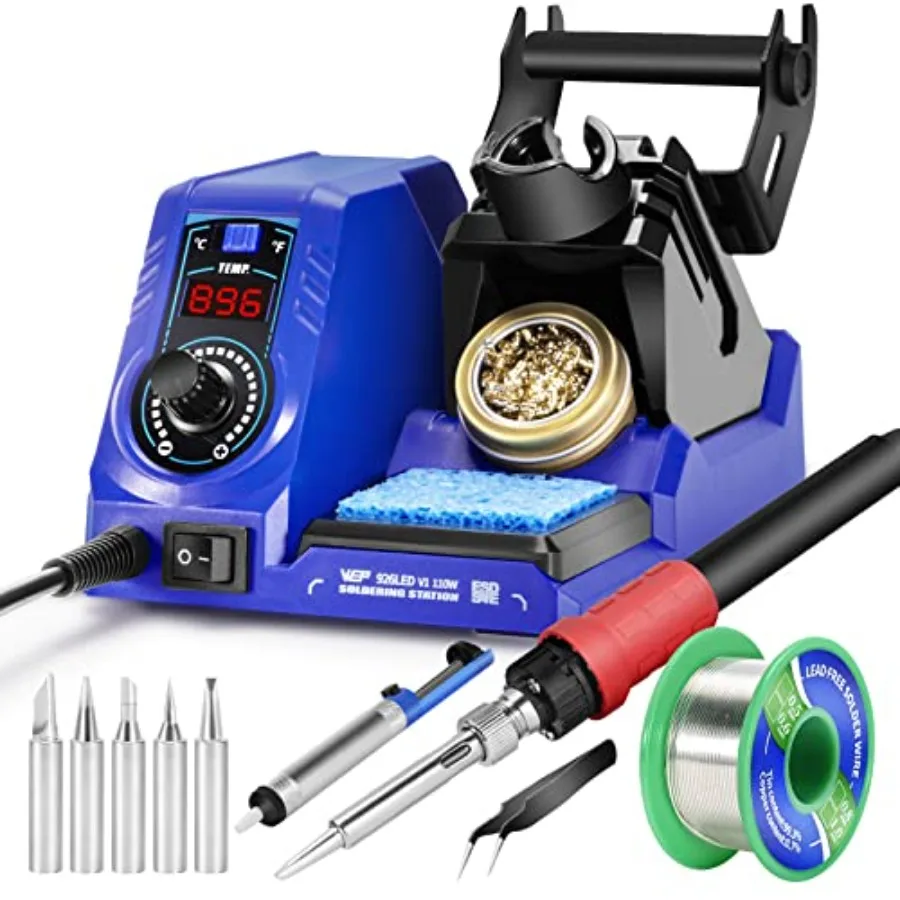 

926LED V1 110W Soldering Iron Station Kit with Solder Wire 5 Soldering Tips Tip Cleaner Tweezers Desoldering Pump with Precisio