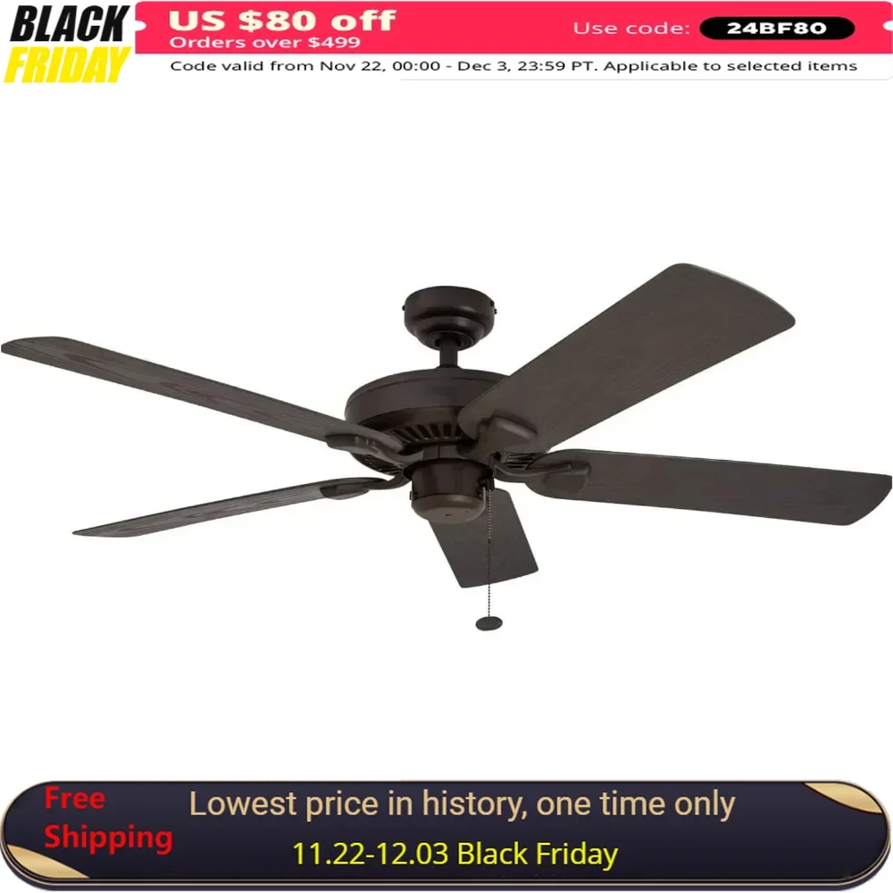 52 Inch Ceiling Fans with No Lights, Pull Chain, Three Mounting Options and ETL Damp Rated, Ceiling Fans