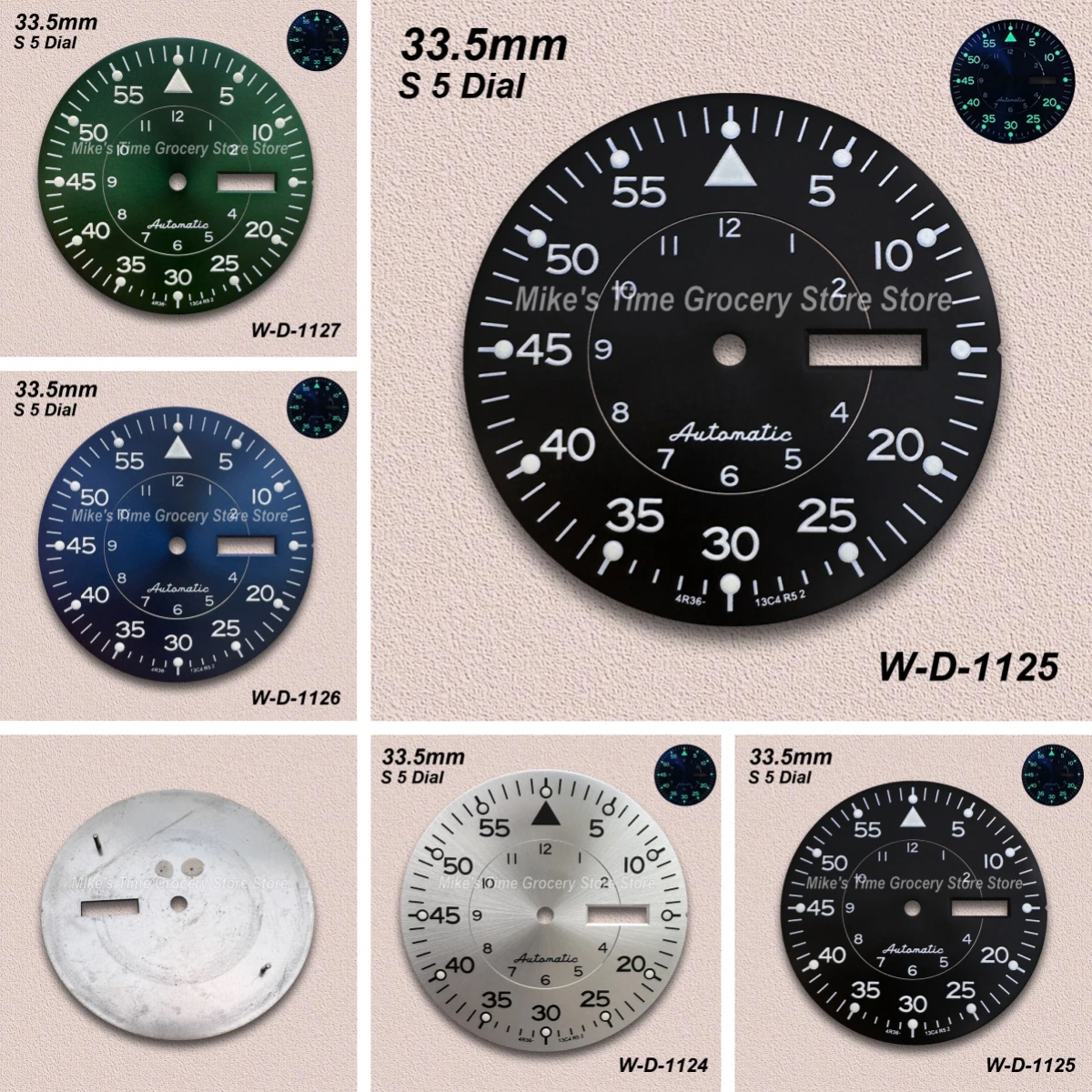 

33.5mm S 5 Logo Sunray Dial For NH36/4R36 Movement Green Luminous High Quality Watch Modification Accessories