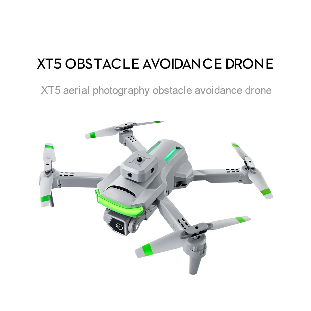 EBOYU – Drone XT5 RC avec 4 côtés pour éviter les obstacles, WiFi FPV ESC 4K double caméras HD, maintien d'altitude, lumières LED, jouet, cadeau