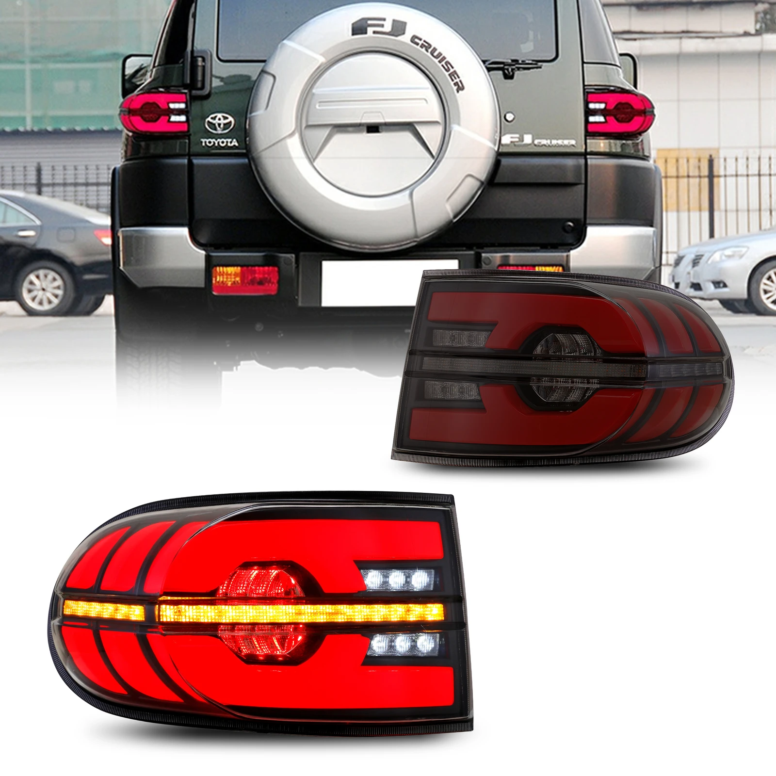 

LED Tail Lights Assembly for Toyota FJ Cruiser 2007-2020 Black Sequential Sequential Turn Signal Trunk Rear Brake Lamps