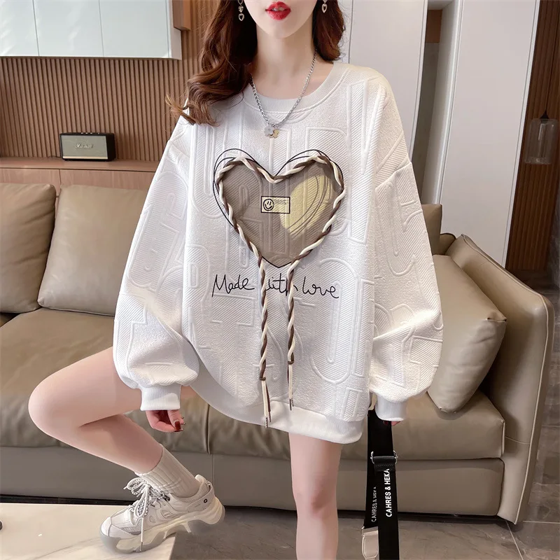 American Sweater Women's Crew Neck Retro Jacquard 2024 Spring and Autumn New Three-dimensional Decorative Velvet Thickened