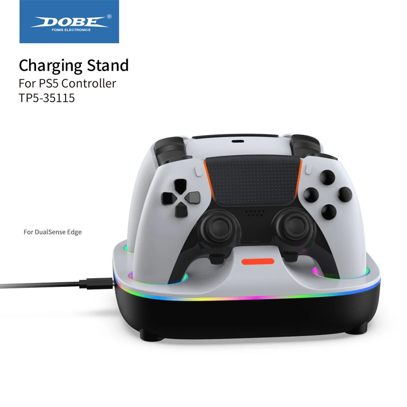 New Fast Dual Charging Dock with Touch Switch Vibrant RGB light Ring for  PS5 Controller &PS5 Elite Controller